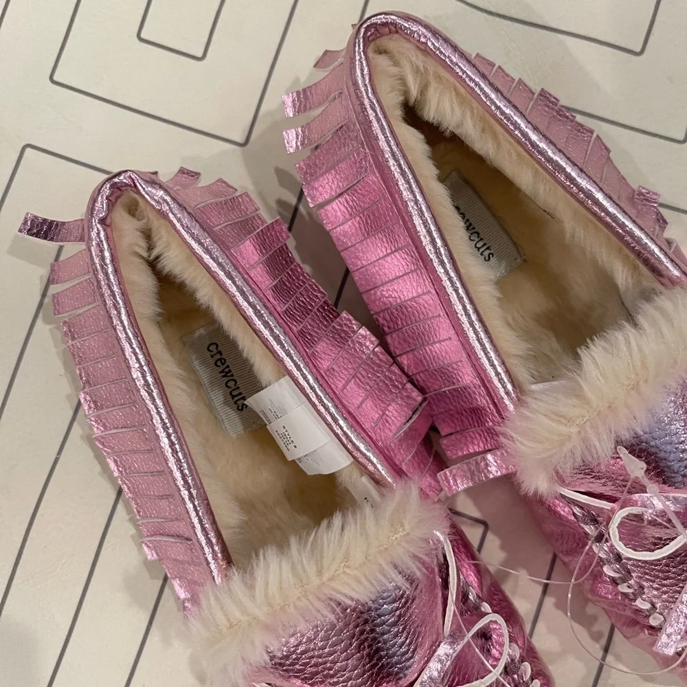 NWT Crewcuts Metallic Pink Moccasin Slippers